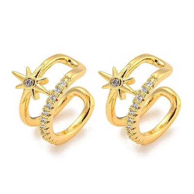 Brass Micro Pave Cubic Zirconia Cuff Earrings
