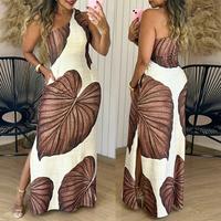 ChicMe Women's Tropical Print One Shoulder Bodycon Slit Dress Sexy Slim Fit Maxi Dress