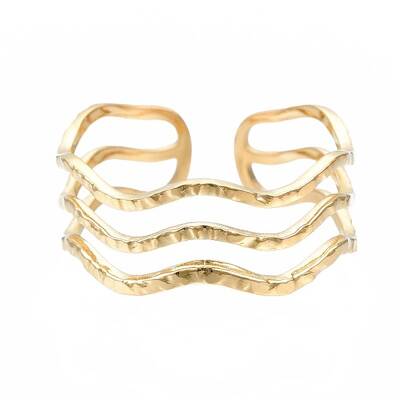 304 Stainless Steel Triple Line Wave Open Cuff Ring