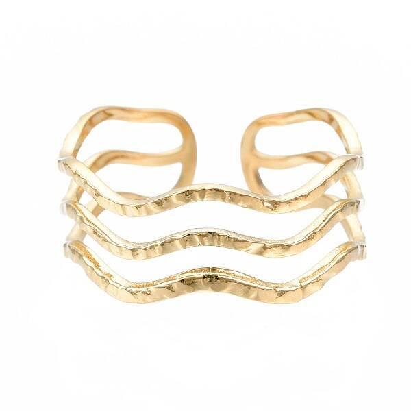 304 Stainless Steel Triple Line Wave Open Cuff Ring