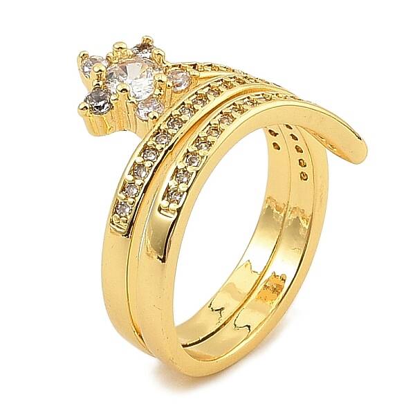 Rack Plating Brass Micro Pave  Clear Cubic Zirconia Rings for Women