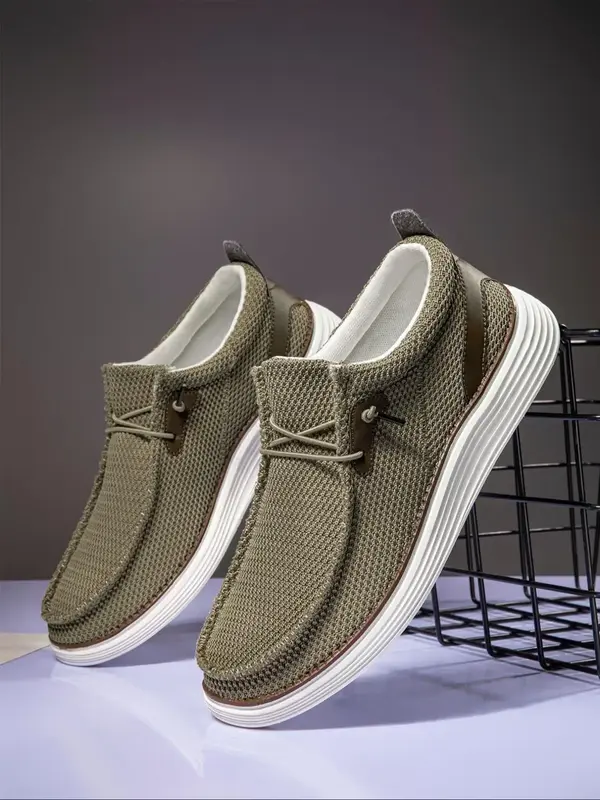 Men's Business Style Criss Cross Lace Patched Design Slip on Footwear Shoes, Casual Comfortable Breathable Lightweight Design...