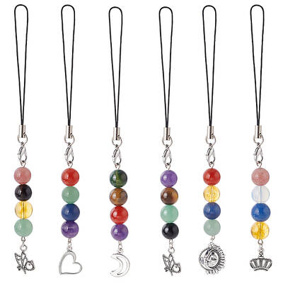 Gemstone Bead Decoration Phone Charms Strap with Alloy Pendant