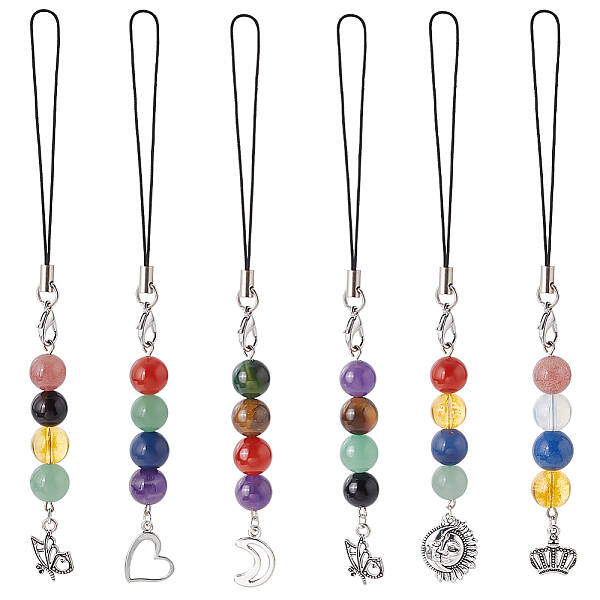 Gemstone Bead Decoration Phone Charms Strap with Alloy Pendant