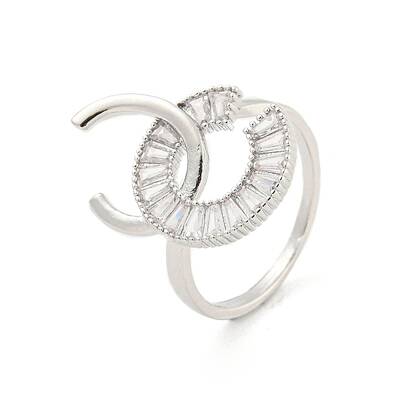 Letter C Brass Micro Pave Clear Cubic Zirconia Open Cuff Rings
