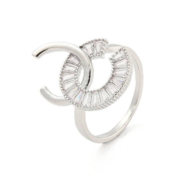 Letter C Brass Micro Pave Clear Cubic Zirconia Open Cuff Rings