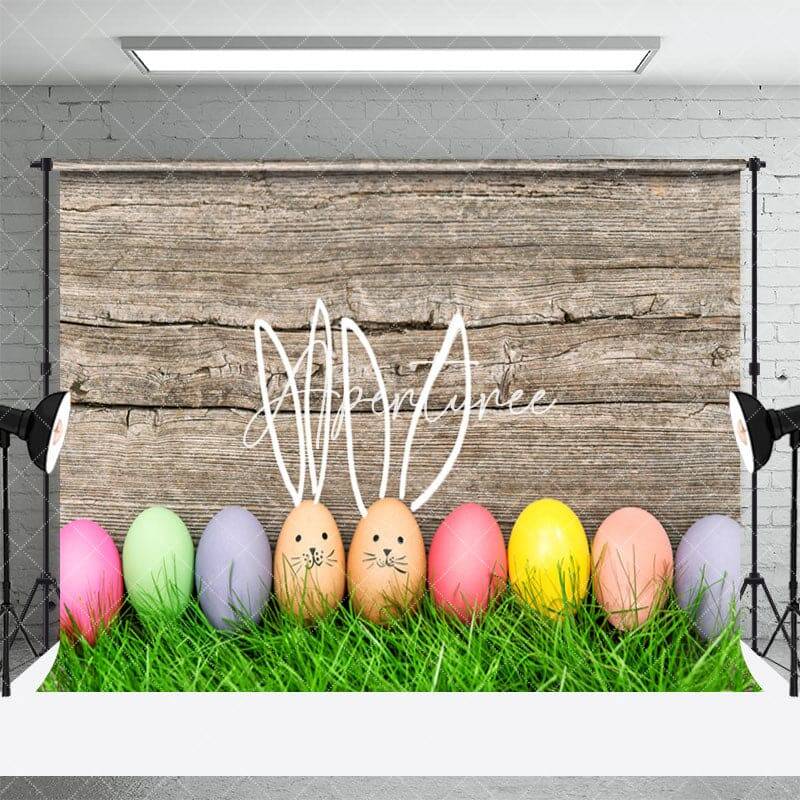Wood Wall Green Grass Eggs Easter Backdrop For Photo - Aperturee