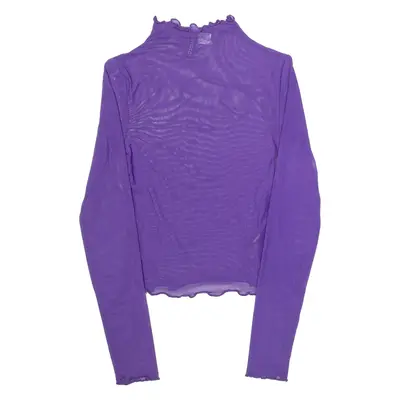 H&M DIVIDED Mesh Womens Top Purple High Neck Long Sleeve XS