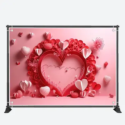 Paper Cuttings Pink Heart Valentines Day Backdrop - Aperturee