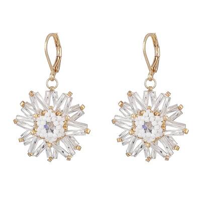 Seed Beaded Flower Dangle Leverback Earrings for Women