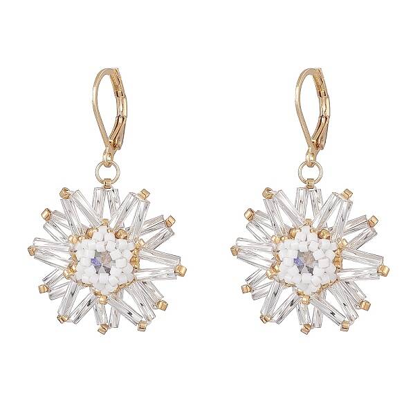 Seed Beaded Flower Dangle Leverback Earrings for Women
