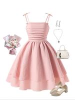 Girl's Solid Color Tie Shoulder Cami Dress, Cute Fashion Casual Sleeveless Short Dress for Party Holiday Wedding Guest, Kids ...