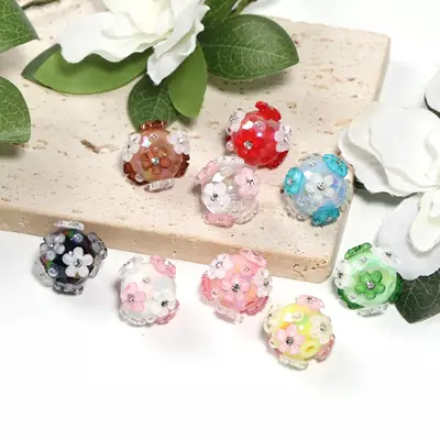 【B60】Qty 25 beads 16mm handmade diamond small flower hydrangea beads diy handmade jewelry mobile phone chain car hanging ...