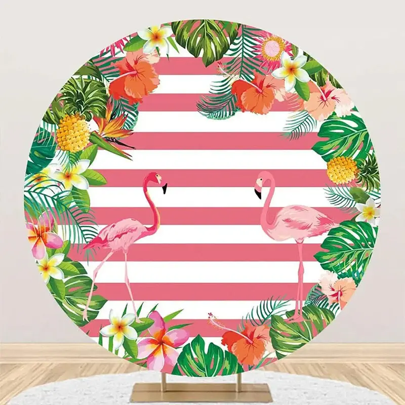 Plant Floral Flamingo Stripe Round Summer Backdrop - Aperturee