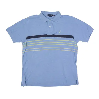 NAUTICA Polo Shirt Blue Striped Short Sleeve Mens M