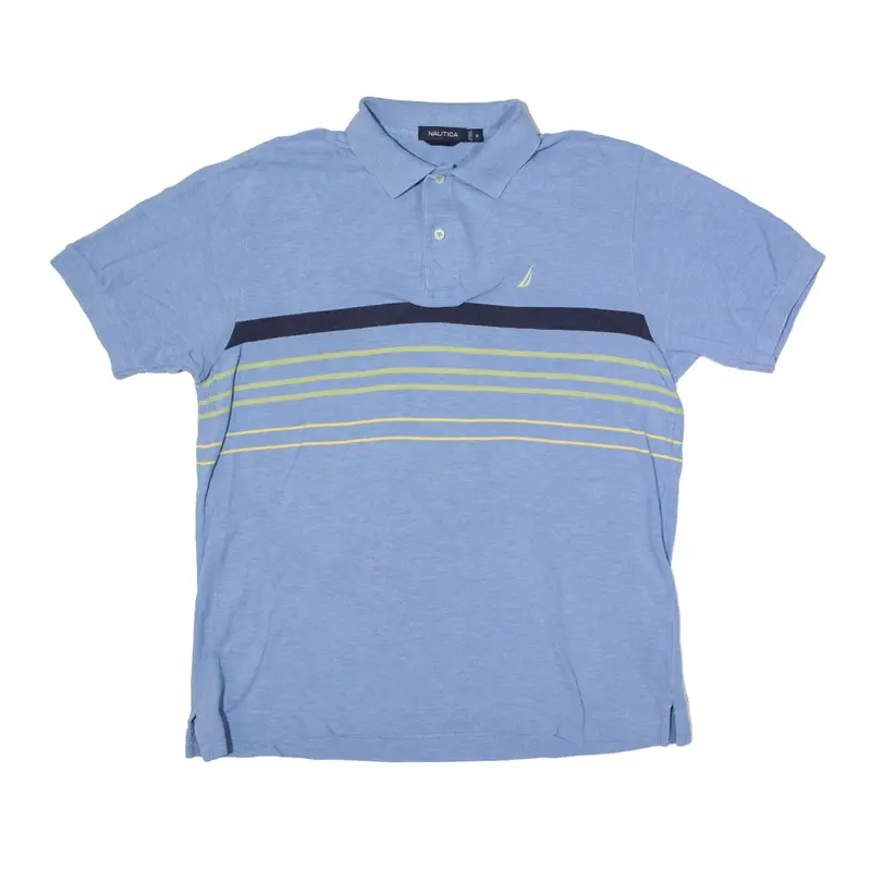 NAUTICA Polo Shirt Blue Striped Short Sleeve Mens M