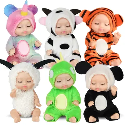 6 Pcs 4 Inch Mini Baby Dolls Lifelike Realistic Tiny Baby Dolls with Animal Clothes Cute Infant Figurine Gifts Set for Toddle...