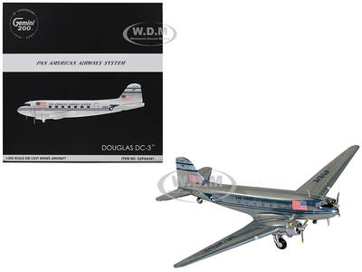 Douglas DC-3 Commercial Aircraft Pan American Airways (NC33611) Polished Metal Finish Gemini 200 Series 1/200 Diecast Model A...