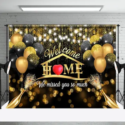 Black Gold Balloons Bokeh Family Reunion Backdrop - Aperturee