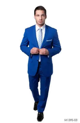Tazio Men's 2 Piece Executive Slim Fit Suit Heathered Chalk Stripe