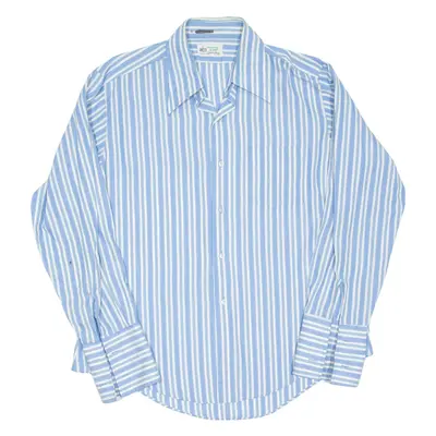 Mens Formal Shirt Blue Striped Long Sleeve L