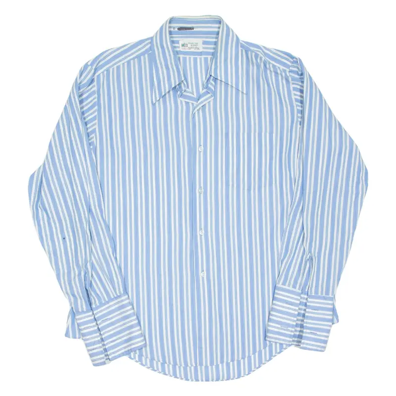 Mens Formal Shirt Blue Striped Long Sleeve L