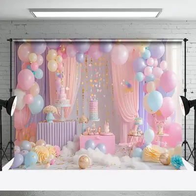 Aperturee Magical Pink Purple Birthday Party Balloons Backdrop | Photography Cloth Backdrop | Best Background Photoshoot | Ph...