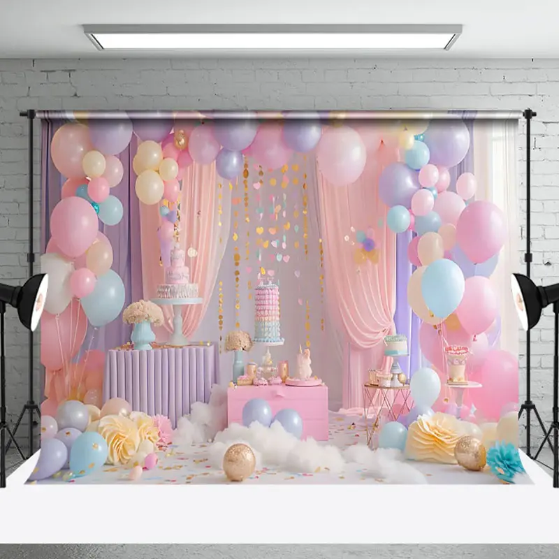 Aperturee Magical Pink Purple Birthday Party Balloons Backdrop | Photography Cloth Backdrop | Best Background Photoshoot | Ph...
