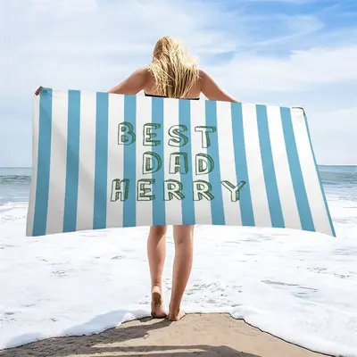 Custom Name Blue White Stripe Beach Towel For Men - Aperturee