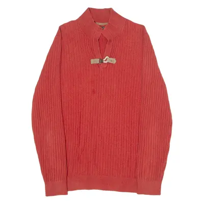MASSIMO DUTTI Mens Jumper Red Button Neck Tight Knit Cashmere M