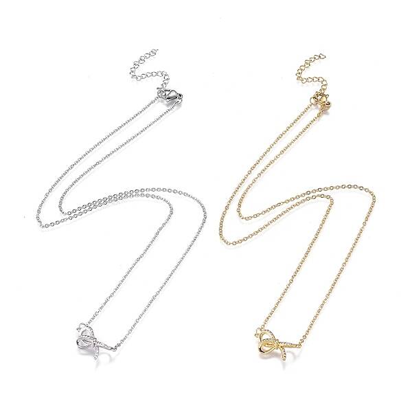 Brass Micro Pave Clear Cubic Zirconia Pendant Necklaces