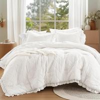 Comforter Set Ruffle Shabby Chic Comforter, Prewashed Microfiber, 3 Piece with Top Quilted Diamond Patterning & Overlapping S...