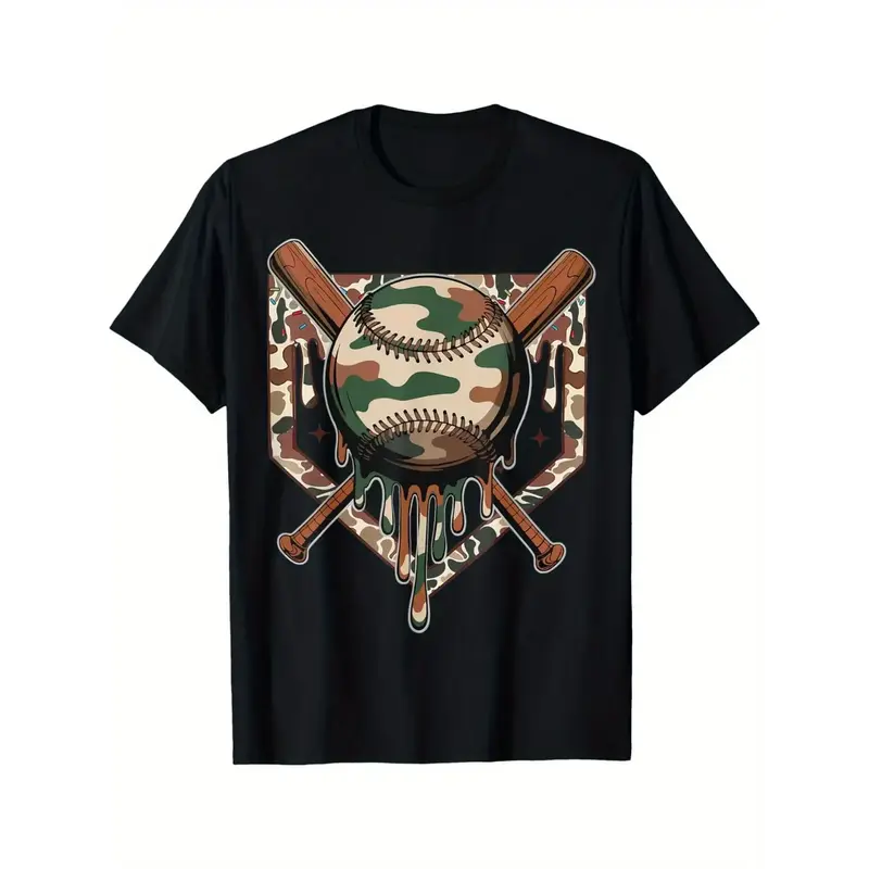 Baseball Drip For Boys Ice Cream Dripping Boys Baseball Camo T-Shirt