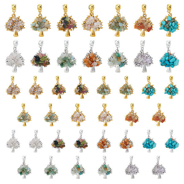 28Pcs 14 Styles Mixed Gemstone European Dangle Charms