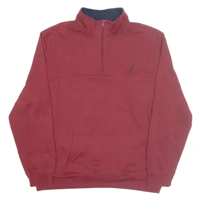 NAUTICA Mens Sweatshirt Maroon 1/4 Zip 2XL