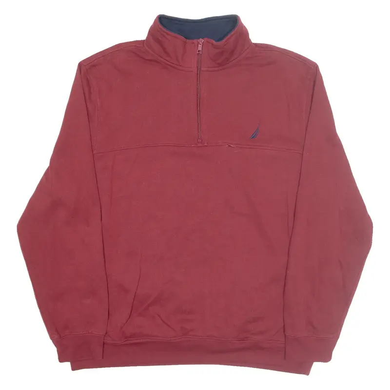 NAUTICA Mens Sweatshirt Maroon 1/4 Zip 2XL