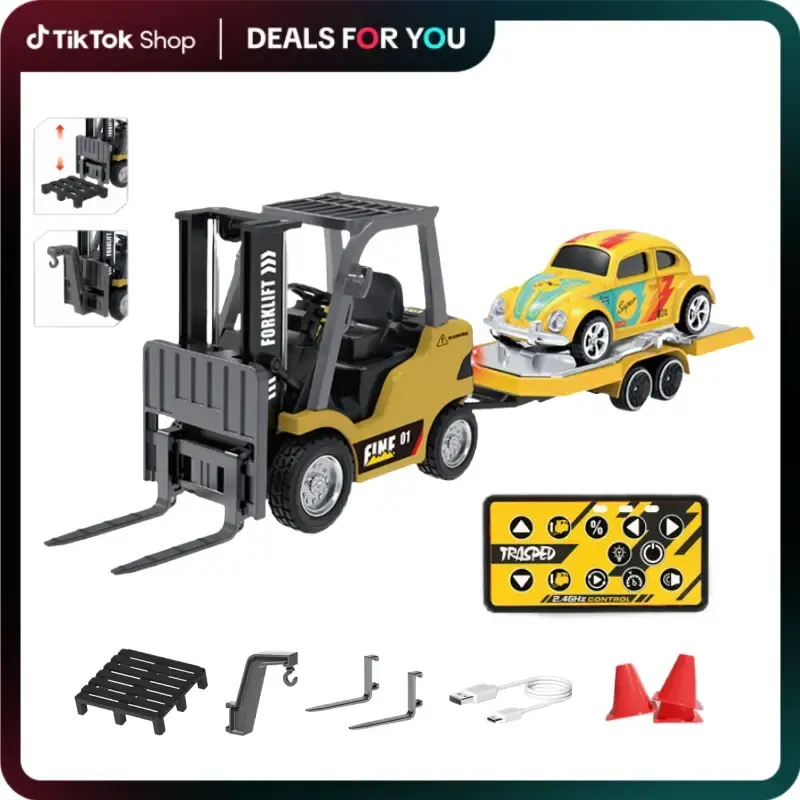 Hotfree 1/64 Mini RC Forklift, 11 Channel 2 Mode 2.4Ghz Remote Control Alloy Forklift Truck with USB-C Rechargeable, 2 in 1 T...