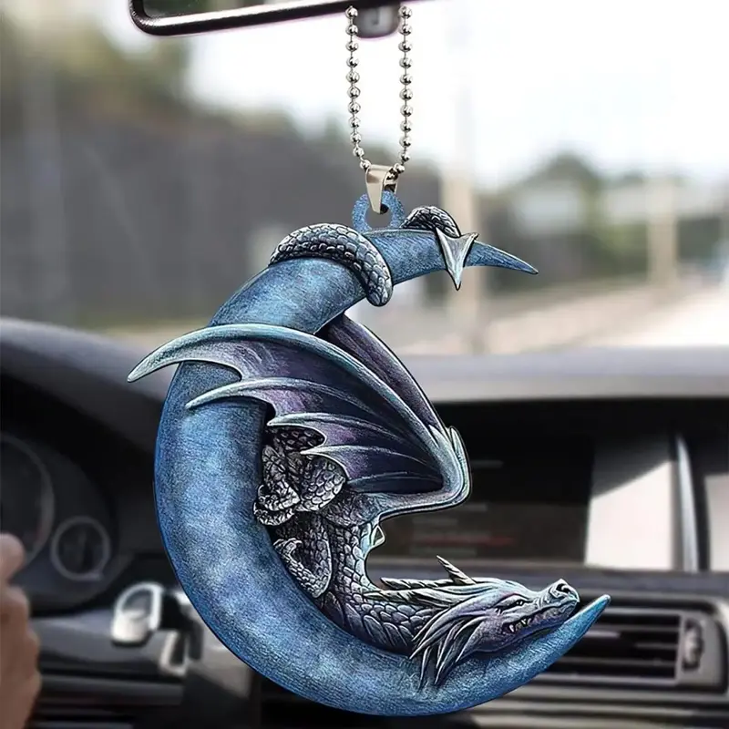 Dragon & Moon Design Car Hanging Ornament, Exquisite Acrylic Hanging Pendant, Creative Car Interior Pendant, Car Decoration, ...