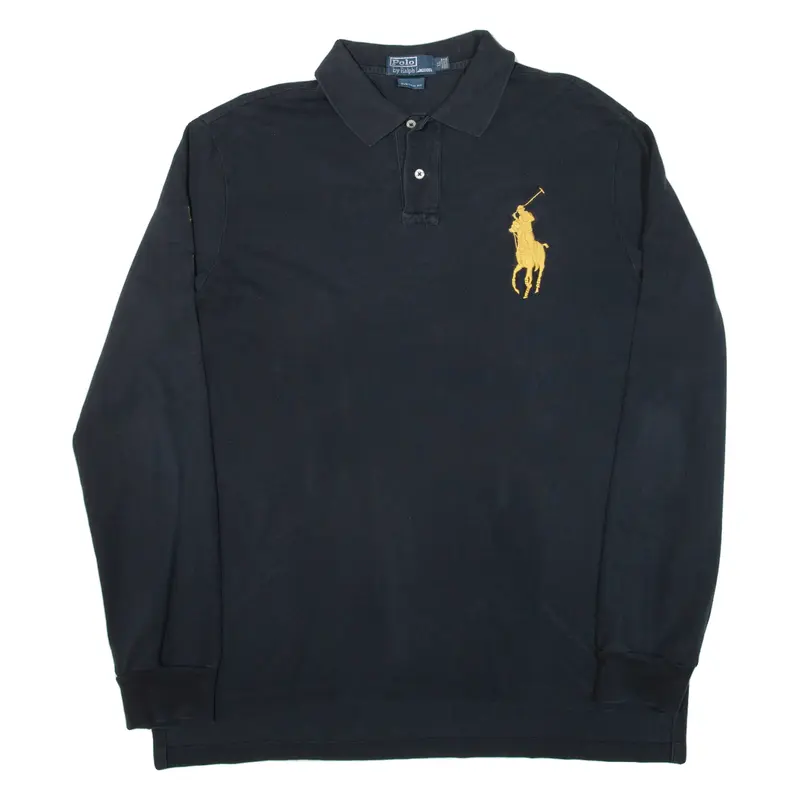 POLO RALPH LAUREN Custom Fit Mens Polo Shirt Black Long Sleeve XL
