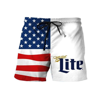 USA Flag Fourth Of July Miller Lite Swim Trunks,  Aloha State of Mind! Trending Hawaiian Shorts
