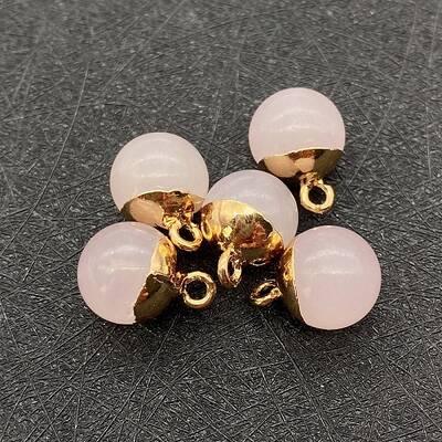 Natural Rose Quartz Round Charms with Golden Plated Metal Findings