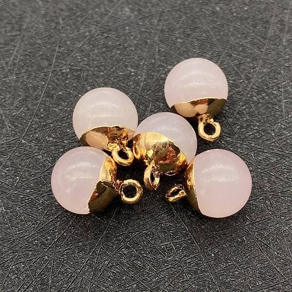 Natural Rose Quartz Round Charms with Golden Plated Metal Findings