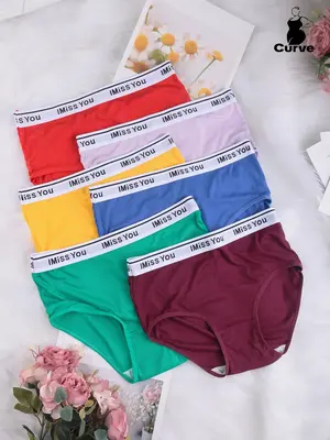 ăPlus Sizeă Letter Tape Knicker, Comfy Breathable Seamless Panties, Women's Summer Underwear for Daily Wear