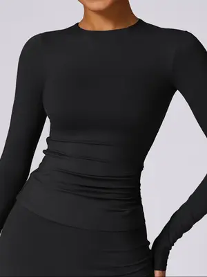 Women's Round Neck Skinny Sports Tee, Fall Outfits, Sports Long Sleeve Crew Neck Gym T-shirt, Ladies Fall Sportswear for Indo...