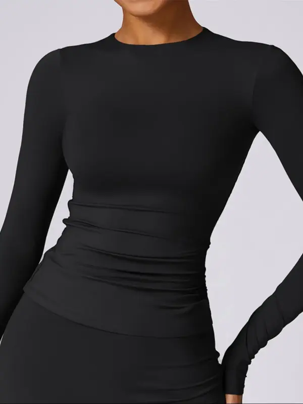 Women's Round Neck Skinny Sports Tee, Fall Outfits, Sports Long Sleeve Crew Neck Gym T-shirt, Ladies Fall Sportswear for Indo...