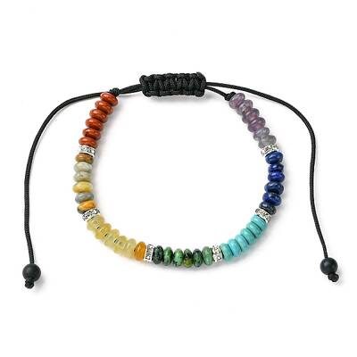 Natural & Synthetic Mixed Gemstone Flat Round Braided Bead Bracelets