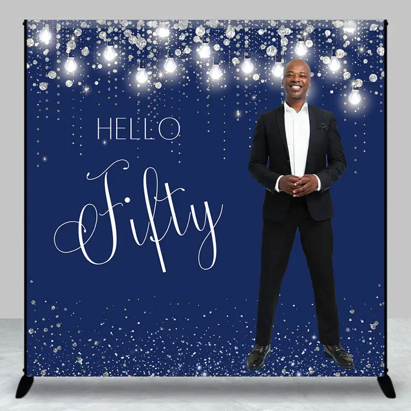 Navy Blue Silver Custom 50th Birthday Photo Backdrop - Aperturee