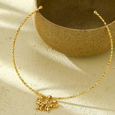 304 Stainless Steel Bowknot Pendant Open Choker Necklaces for Women