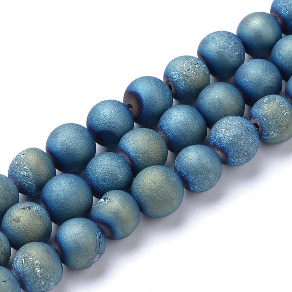Electroplated Natural Druzy Geode Agate Bead Strands