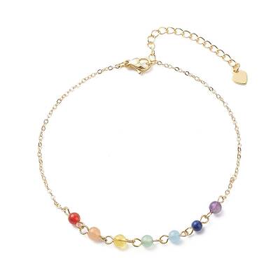 Chakra Theme Natural Mixed Gemstone Link Anklets